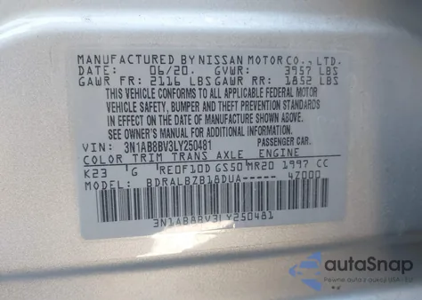 2020 Nissan Sentra S Xtronic Cvt from USA, damaged, VIN 3N1AB8BV3LY250481